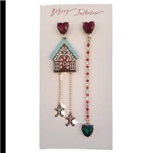 BETSEY JOHNSON Christmas Holiday Mismatched Gingerbread House Earrings NEW NWT